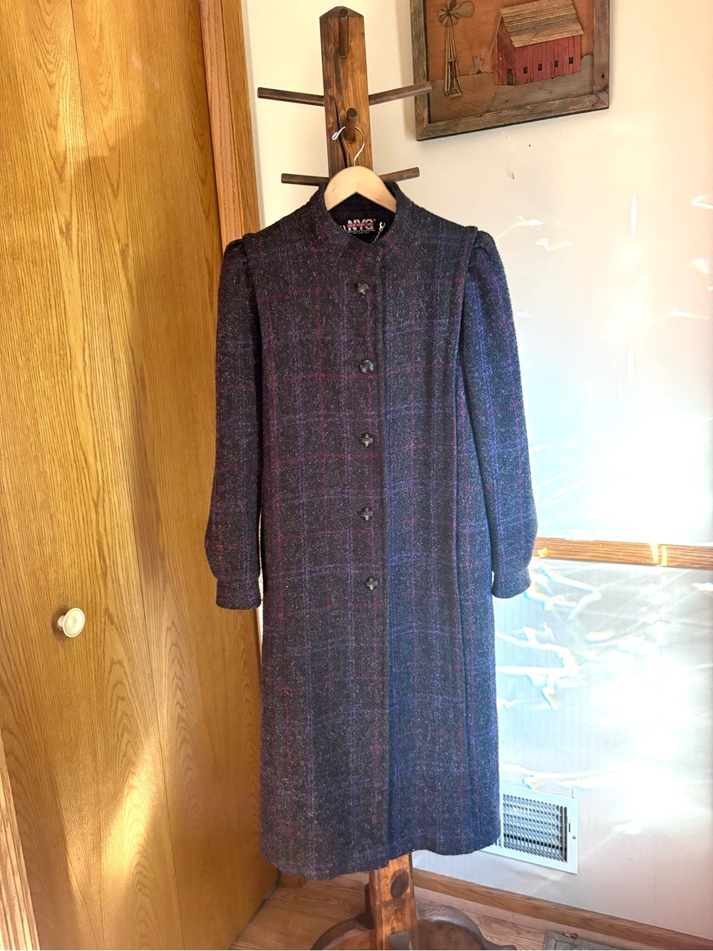 Vintage New York Girl Long Plaid Trench / Overcoat